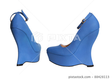 Blue Baby Doll Stiletto Shoes Isolated on White Background 88428113