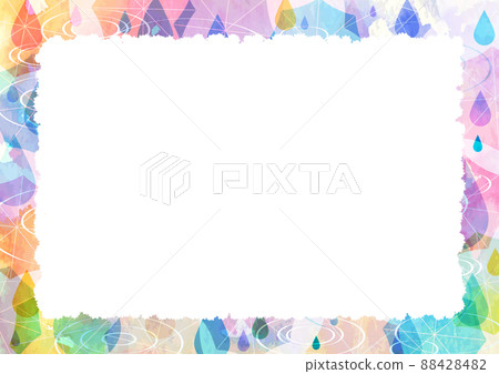 油畫風格雨傘和彩色雨季圖像框架水平 88428482