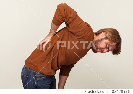 Portrait of emotional bearded man on gray background. Portrait of emotional bearded man on gray background. 88428556