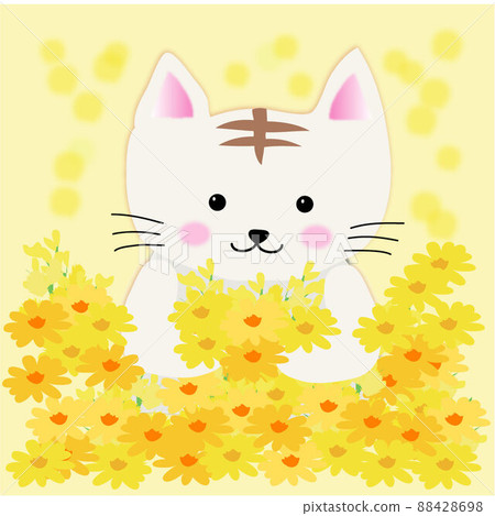 拿著黃色花束的貓 88428698