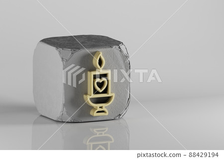 Beautiful Golden candle with heart symbol on a beton cube and white ceramic background. 3d rendering illustration. Background pattern for design. Mothers Day. Beautiful Golden candle with heart symbol on a beton cube and white ceramic background. 3d rendering illustration. Background pattern for design. Mothers Day. 88429194