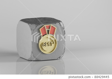 Beautiful Golden Best medal symbol on a beton cube and white ceramic background. 3d rendering illustration. Background pattern for design. Beautiful Golden Best medal symbol on a beton cube and white ceramic background. 3d rendering illustration. Background pattern for design. 88429445