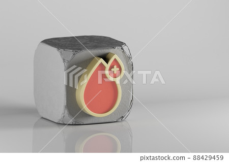 Beautiful Golden Blood donation symbol icons on a beton cube and white ceramic background. 3d rendering illustration. Background pattern for design. Beautiful Golden Blood donation symbol icons on a beton cube and white ceramic background. 3d rendering illustration. Background pattern for design. 88429459