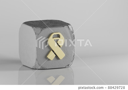 HIV Inconclusive  icon. Beautiful Golden symbol icons on a beton cube and white ceramic background. 3d rendering illustration. Background pattern for design. 88429728