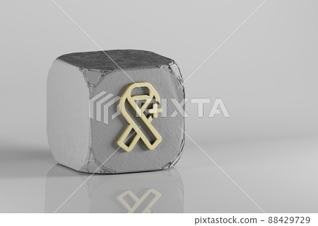 HIV Inconclusive  icon. Beautiful Golden symbol icons on a beton cube and white ceramic background. 3d rendering illustration. Background pattern for design. 88429729