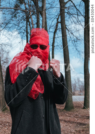 Superhero man with red mask and sunglasses fashion fighter Superhero man with red mask and sunglasses fashion fighter 88430044