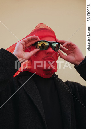 Superhero man with red mask and sunglasses fashion fighter 88430098