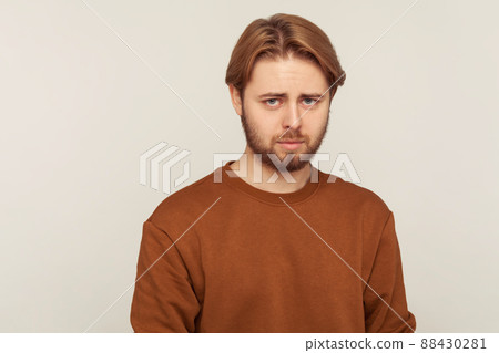 Portrait of emotional bearded man on gray background. Portrait of emotional bearded man on gray background. 88430281