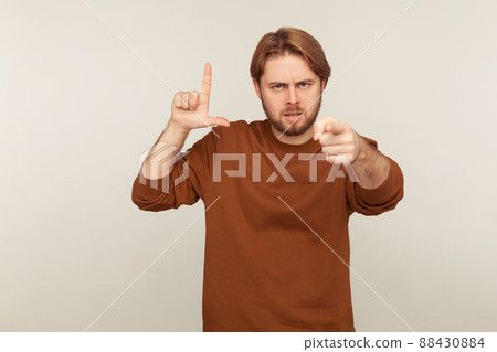 Portrait of emotional bearded man on gray background. Portrait of emotional bearded man on gray background. 88430884