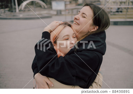 LGBT Lesbian couple love moments happiness 88430891