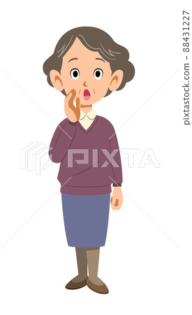 The whole body of an elderly woman calling 88431227