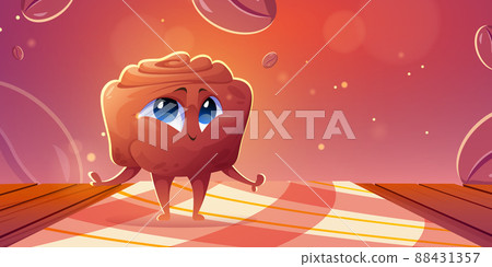 Cartoon cinnabon bun cute character, bakery food Cartoon cinnabon bun cute character, bakery food 88431357