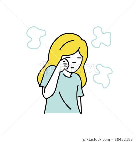 Illustration of a woman whose eyes are blurred and her vision is blurred 88432192