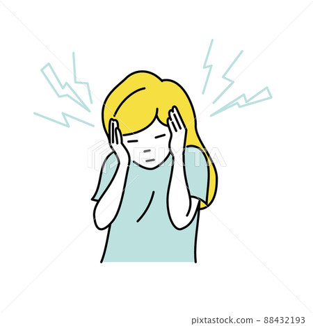 Illustration of a woman who feels uncomfortable with tinnitus 88432193