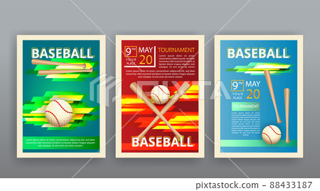Baseball competition vector flyer template, realistic baseball equipment Baseball competition vector flyer template, realistic baseball equipment 88433187