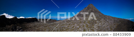 Panorama inside crater of Pico volcano and Piquinho pinnacle, Azores, Portugal Panorama inside crater of Pico volcano and Piquinho pinnacle, Azores, Portugal 88433909