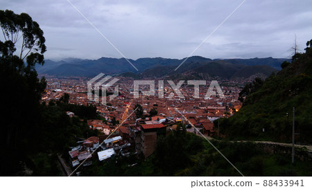Aerial sunrise panoramic view to Cuzco, Peru 88433941