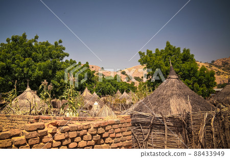 Lanscape with Mataya village of sara tribe people, Guera, Chad 88433949