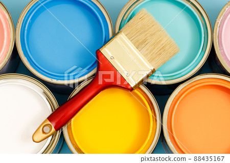 Paint cans and paint brushes and how to choose the perfect interior paint color and good for health Paint cans and paint brushes and how to choose the perfect interior paint color and good for health 88435167