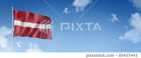 Latvian flag isolated on a blue sky. Horizontal banner Latvian flag isolated on a blue sky. Horizontal banner 88435443
