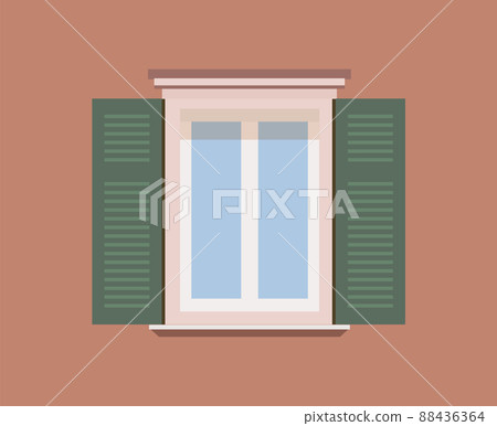 Window with shutters on the wall. vector illustration. window close-up with arch. 88436364