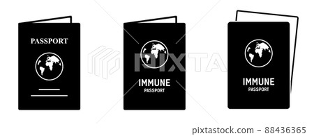 Set Vaccine passport black icon. vaccination certificate against covid-19. 88436365