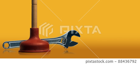 Red Rubber Plunger with Wooden Handle and Stainless Steel Adjustable Wrench 88436792