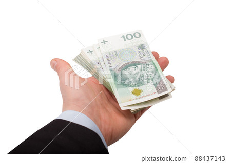 Polish money in hand. Range of Polish banknotes in hand. 100 PLN Polish money in hand. Range of Polish banknotes in hand. 100 PLN 88437143