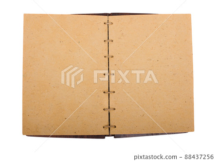 Open old blank book isolated on white. Old grunge open notebook. Open old blank book isolated on white. Old grunge open notebook. 88437256