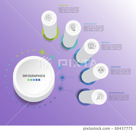 Infographic Medical template. Icons in different colors. Include Venerology, Anesthesiology, Oncology, Gynecology and others. Infographic Medical template. Icons in different colors. Include Venerology, Anesthesiology, Oncology, Gynecology and others. 88437775