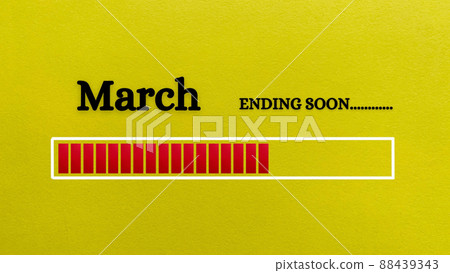 Top view of loading bar showing the end of March month with yellow paper background. Month concept 88439343