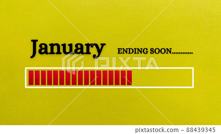 Top view of loading bar showing the end of January month with yellow paper background. Month concept 88439345
