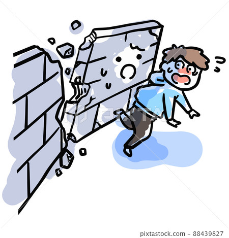 Concrete block wall that may collapse in the event of an earthquake 88439827