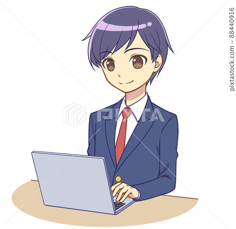 Blazer boy operating a computer - Stock Illustration [88440916] - PIXTA