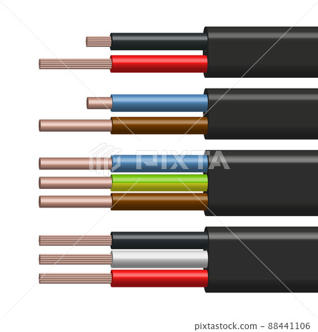 Flat cable with insulated copper conductors, vector illustration. Flat cable with insulated copper conductors, vector illustration. 88441106
