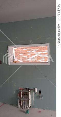 Construction site, interior, equipment, carpentry, carpentry, wooden stairs, walls, ceiling 88441719