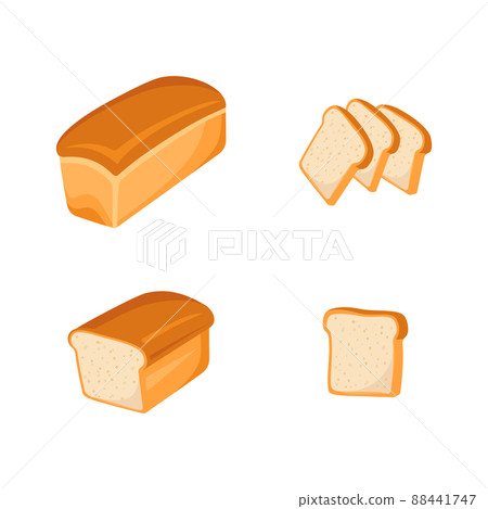 Whole and sliced white bread. Bakery products, pastries, dough food. Vector flat cartoon food Whole and sliced white bread. Bakery products, pastries, dough food. Vector flat cartoon food 88441747