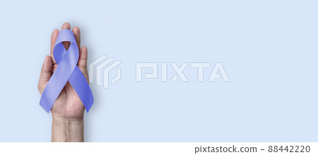 Esophageal and stomach cancer awareness month, and Gastroesophageal Acid Reflux Disease (GERD) Awareness Week with Periwinkle color ribbon on hand support 88442220