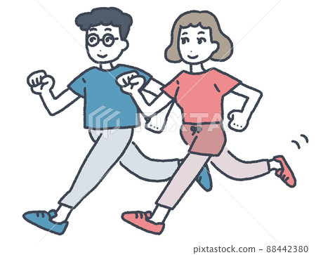 跑的年輕男人和年輕女人 88442380