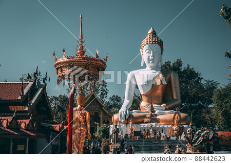 Wat Phrathat Doi Kham, Buddha pagoda and golden chedi in Chiang Mai, Thailand 88442623