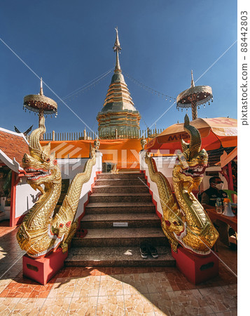 Wat Phrathat Doi Kham, Buddha pagoda and golden chedi in Chiang Mai, Thailand 88442803