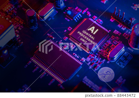 AI central processing unit chip in modern smart and learning electronic device. AI central processing unit chip in modern smart and learning electronic device. 88443472