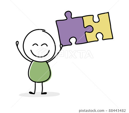 Funny stickman with puzzles. Business concept. Vector 88443482