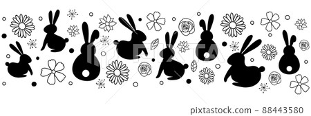 Easter banner with hand drawn bunnies and flowers. Vector 88443580