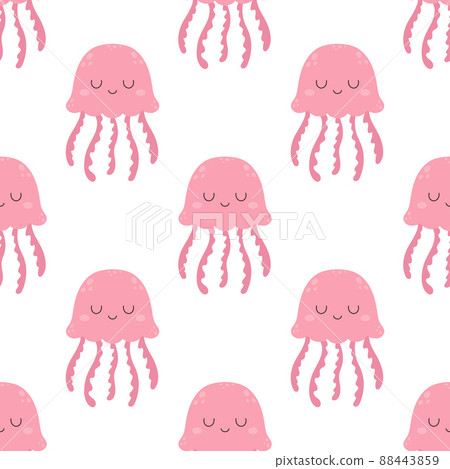 seamless pattern with cute jellyfish in cartoon style 88443859