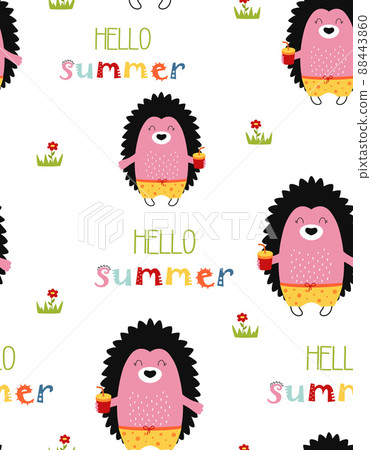 seamless pattern with cute hedgehog, vector illustration 88443860