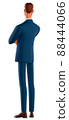 Rear view hopeful businessman wearing eyeglasses, suit and shirt, holding arms crossed, standing a white background. 3d render illustration. 88444066