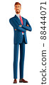 Young businessman wearing eyeglasses, suit and shirt, holding arms crossed, looking at camera with happy confident smile, standing against a white background. 3d illustration. 88444071