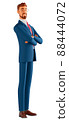 3D illustration of smiling happy man cartoon close-up portrait isolated on white background. A good-looking middle-aged businessman with arms crossed. 88444072
