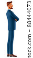 3D illustration of a smiling man. Cartoon side view of a smiling businessman.  88444073